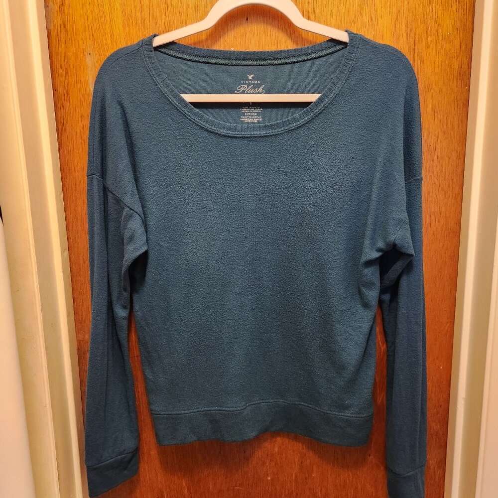 American Eagle Teal Vintage Plush Women's Long Sleeve Sweater Sz Small